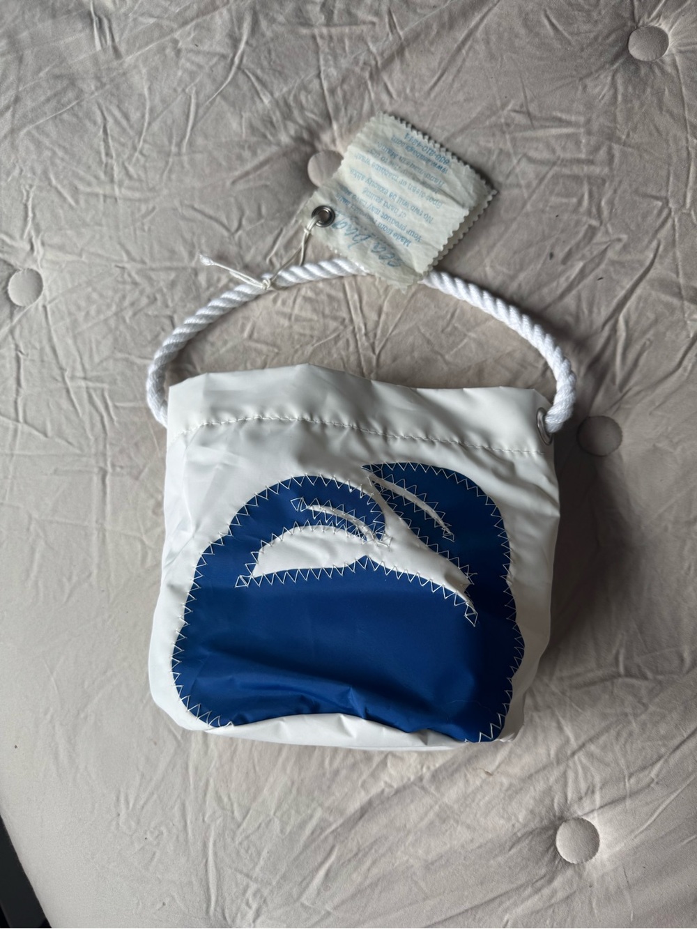 White and Blue Rope-Handle Women's Tote Bag 9x11